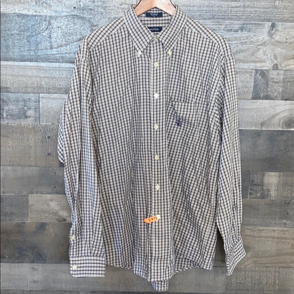 Plaid Nautica Button Down Long Sleeve Shirt .